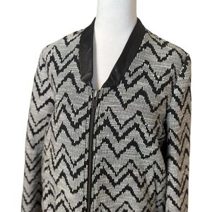 MNG Suit Zip Up Chevron Print Blazer Jacket Womens Size Medium Office Minimalist